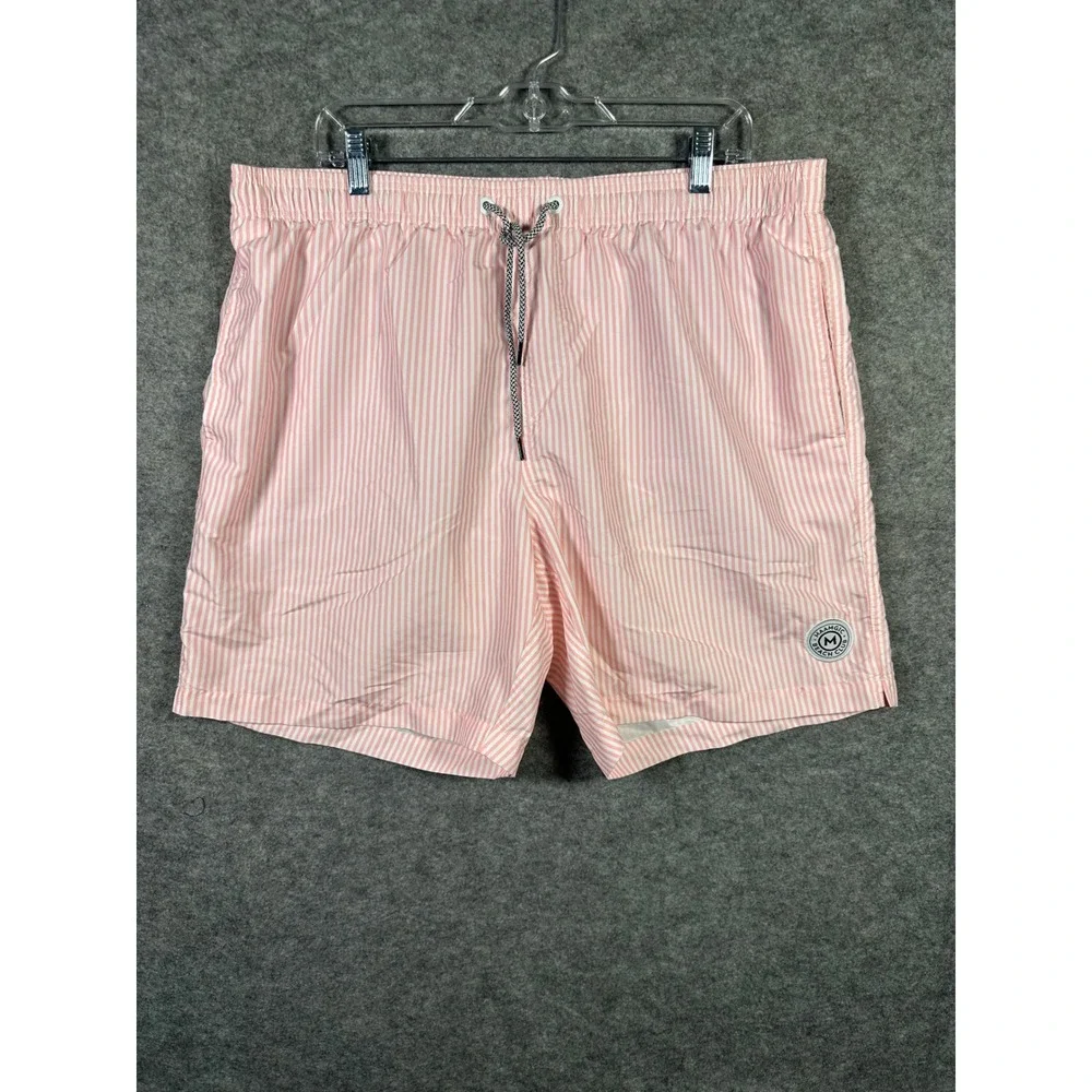 Maamgic Mens XXL Swim Trunks Pink White‎ Striped Drawstring Beach Shorts